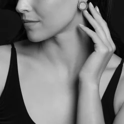 Clearance Large Caviar Circle Diamond Earrings Silver