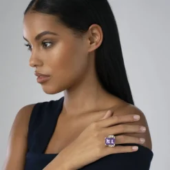 Clearance Large Emerald-Cut Amethyst Ring Gemstones