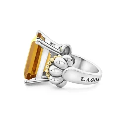 Fashion Large Emerald-Cut Citrine Ring Two-Tone