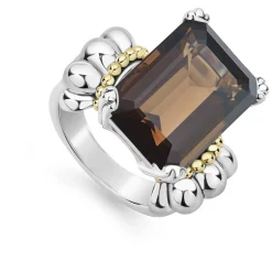 Flash Sale Large Emerald-Cut Smokey Quartz Ring Two-Tone