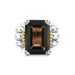 Flash Sale Large Emerald-Cut Smokey Quartz Ring Two-Tone