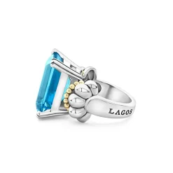 Fashion Large Emerald-Cut Swiss Blue Topaz Ring Gemstones