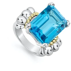 Clearance Large Emerald-Cut Swiss Blue Topaz Ring Two-Tone