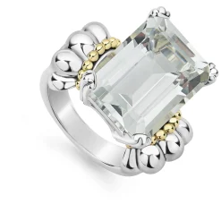 Best Sale Large Emerald-Cut White Topaz Ring Two-Tone