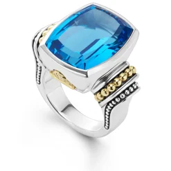 Discount Large Swiss Blue Topaz Statement Ring Two-Tone
