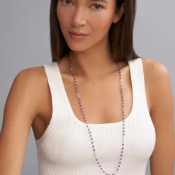 Online Long Amethyst Beaded Necklace Silver