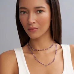 Online Long Amethyst Beaded Necklace Silver