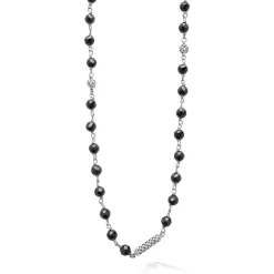 Best Long Black Ceramic Beaded Necklace Silver