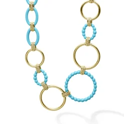 Clearance Long 18K Gold And Blue Ceramic Link Necklace Gold