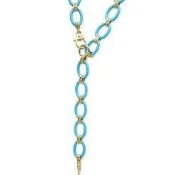 Clearance Long 18K Gold And Blue Ceramic Link Necklace Gold