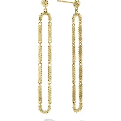 Cheap Long 18K Gold Superfine Caviar Drop Earrings Gold
