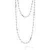 Hot Long Pink Ceramic Beaded Necklace Silver