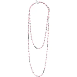 Hot Long Pink Ceramic Beaded Necklace Silver