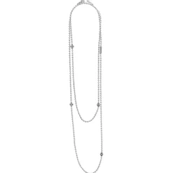 Hot Long Silver Caviar Beaded Necklace Silver
