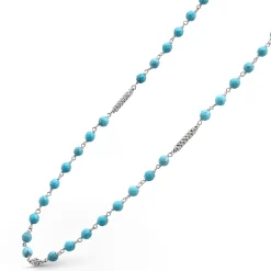 Sale Long Turquoise Beaded Necklace Silver