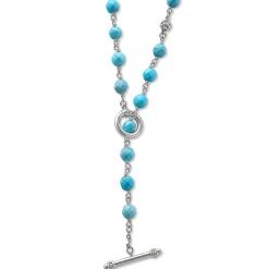 Sale Long Turquoise Beaded Necklace Silver