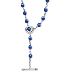 Best Long Ultramarine Ceramic Beaded Necklace Silver