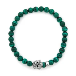 Clearance Malachite Skull Bracelet Silver