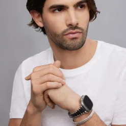 Sale Matte Black Ceramic And Caviar Beaded Skull Bracelet Gift Set Silver