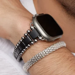 New Matte Black Ceramic And Caviar Beaded Skull Bracelet Gift Set Watch Bands