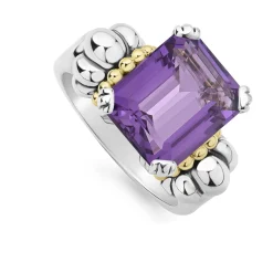 Best Medium Emerald-Cut Amethyst Ring Two-Tone