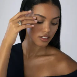 Fashion Medium Emerald-Cut Smokey Quartz Ring Two-Tone