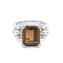 Fashion Medium Emerald-Cut Smokey Quartz Ring Two-Tone