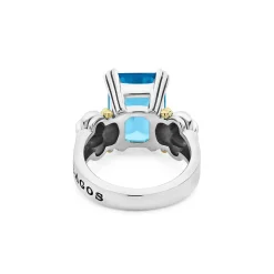 Shop Medium Emerald-Cut Swiss Blue Topaz Ring Two-Tone