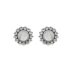 New Mother Of Pearl Circle Stud Earrings Silver