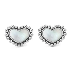 Best Sale Mother Of Pearl Heart Stud Earrings Silver