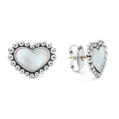 Best Sale Mother Of Pearl Heart Stud Earrings Silver