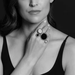 Clearance Onyx And Diamond Circle Statement Ring Silver