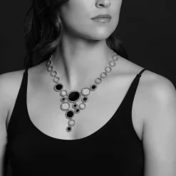 Outlet Onyx And Diamond Statement Bib Necklace Silver