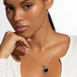 Cheap Onyx Heart Necklace Silver