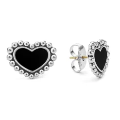 Sale Onyx Heart Stud Earrings Silver