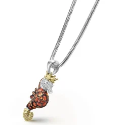 Clearance Orange Sapphire And Diamond Seahorse Pendant Necklace Two-Tone
