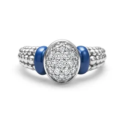 Online Oval Ceramic Caviar Diamond Ring Silver