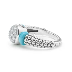 Fashion Oval Ceramic Caviar Diamond Ring Silver