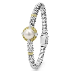 Store Pearl Diamond Caviar Bracelet | 6Mm Two-Tone