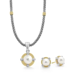 Shop Pearl Diamond Earring And Necklace Gift Set Diamonds