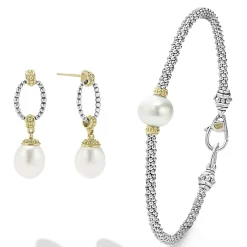 Sale Pearl Earrings And Bracelet Gift Set Two-Tone