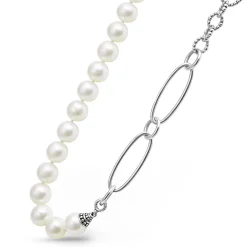 Clearance Pearl Link Necklace Silver