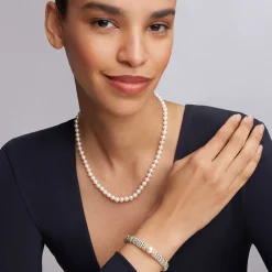 Best Sale Pearl Necklace And Bracelet Gift Set Silver