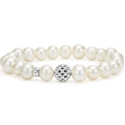 Online Pearl Silver Station Bead Bracelet Pearl