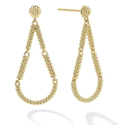 New Petite 18K Gold Superfine Caviar Tear Drop Earrings Gold