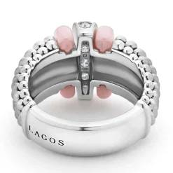 Fashion Pink Ceramic Caviar Diamond Ring Silver