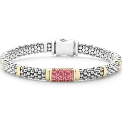 Fashion Pink Sapphire Caviar Bracelet | 6Mm Gemstones