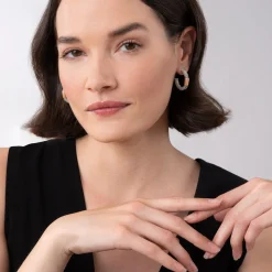 Fashion Rose Gold Station Caviar Hoop Earrings Hoop Earrings