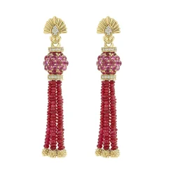 Flash Sale Ruby And Diamond Tassel Drop Earrings Diamonds