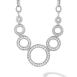Hot Seven Circle Diamond Link Necklace Silver